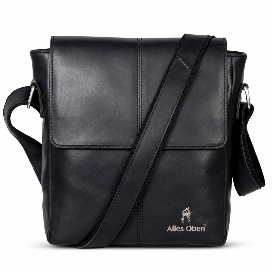 Classic Urban Leather Crossbody Sling Bag – Black