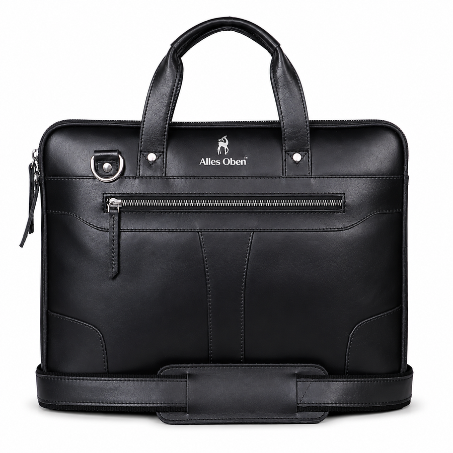Executive Elite Black Leather Laptop Briefcase
