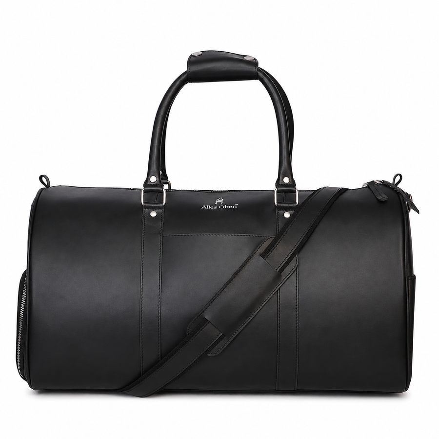 Executive Voyager Leather Duffle Bag – Black