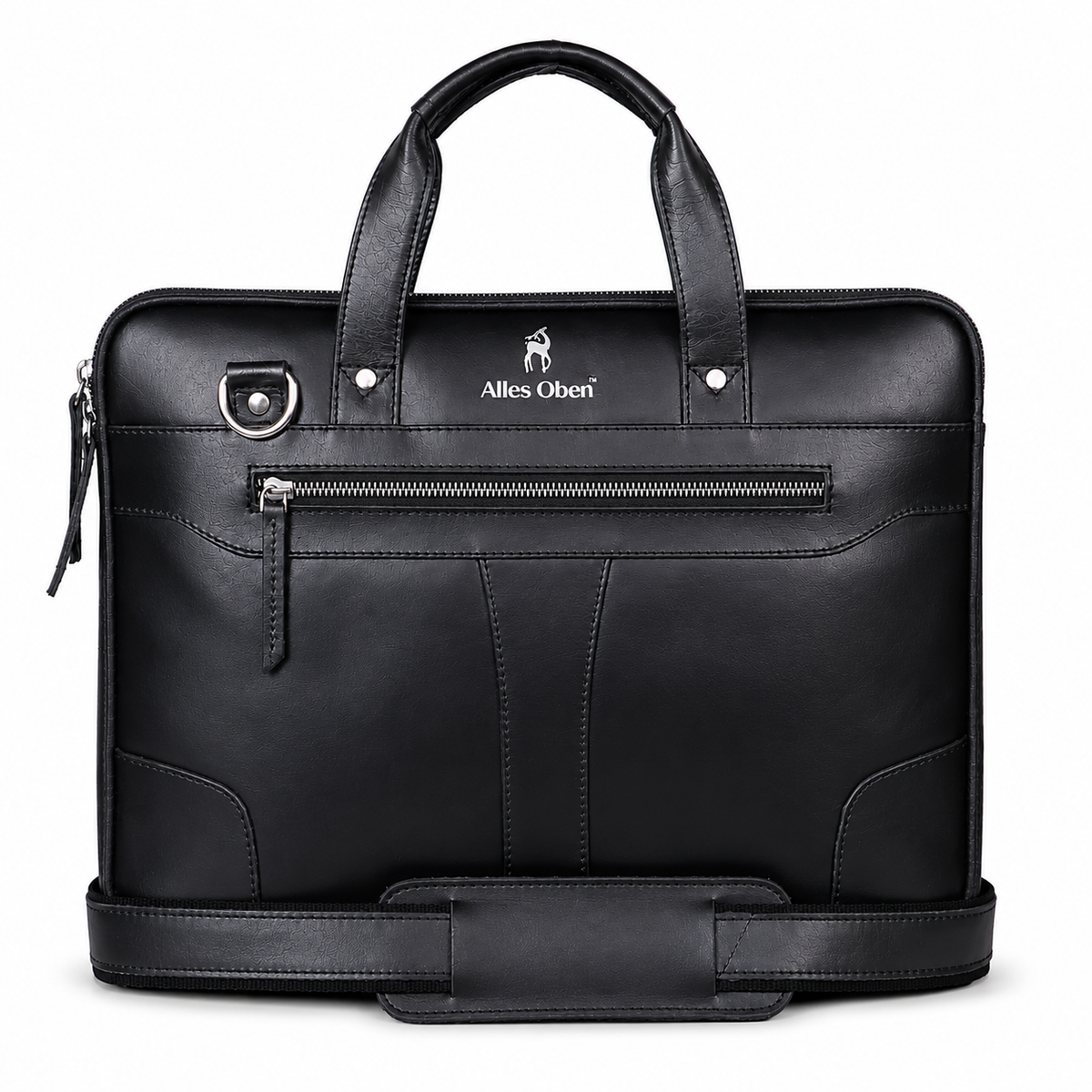 Executive Elite Black Leather Laptop Briefcase